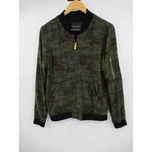 Sanctuary Womens Jacket S Camouflage Full Zip Jacket Green Camo Long Sleeves